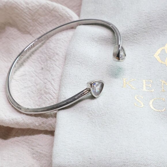 Kendra Scott Arden Silver Cuff Bracelet White Crystal Elegant Jewelry New - Picture 3 of 3